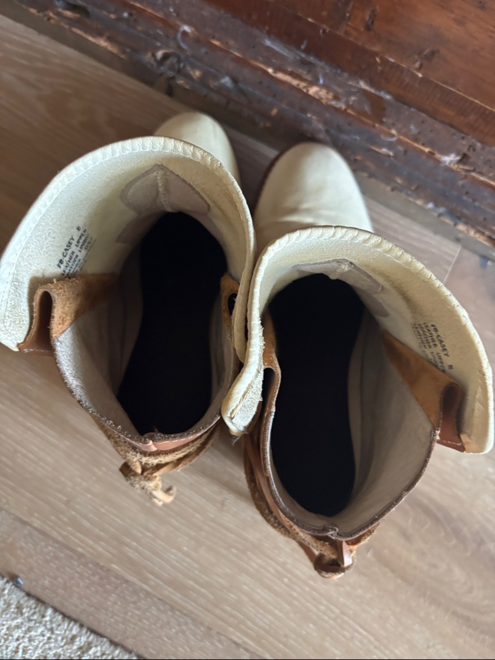 freebird Cream Leather Ankle Boots with Tan Wrap - Picture 4 of 8